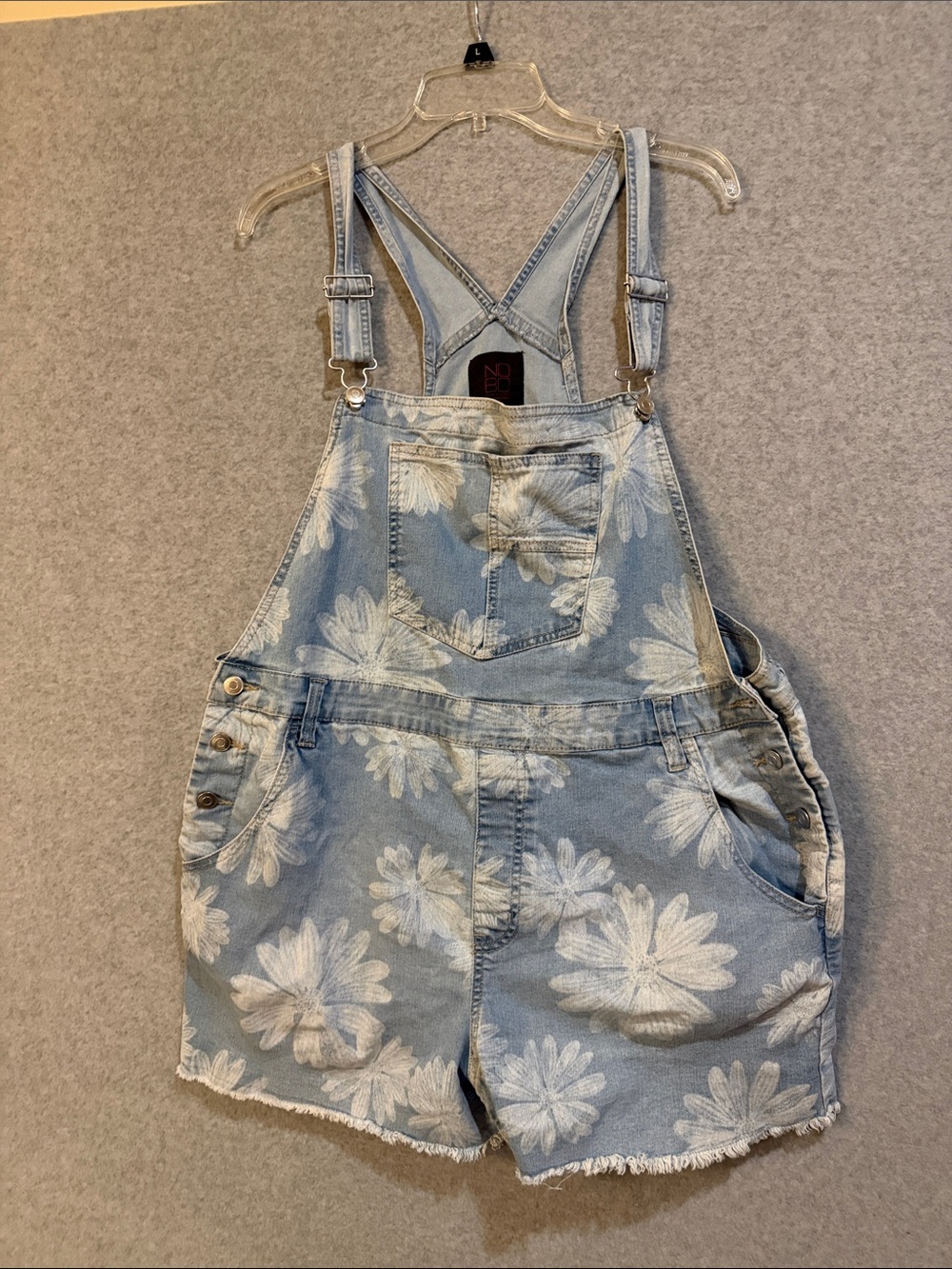 No Boundaries Light Blue Floral Denim Short Overalls